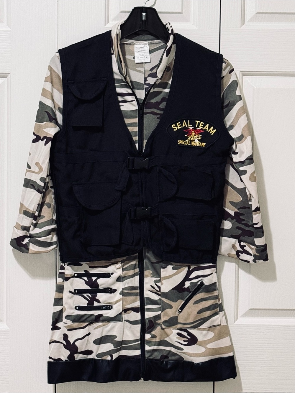 Spirit Halloween Sexy Seal Team Costume Small 4-6 Camo Dress Black Vest Complete